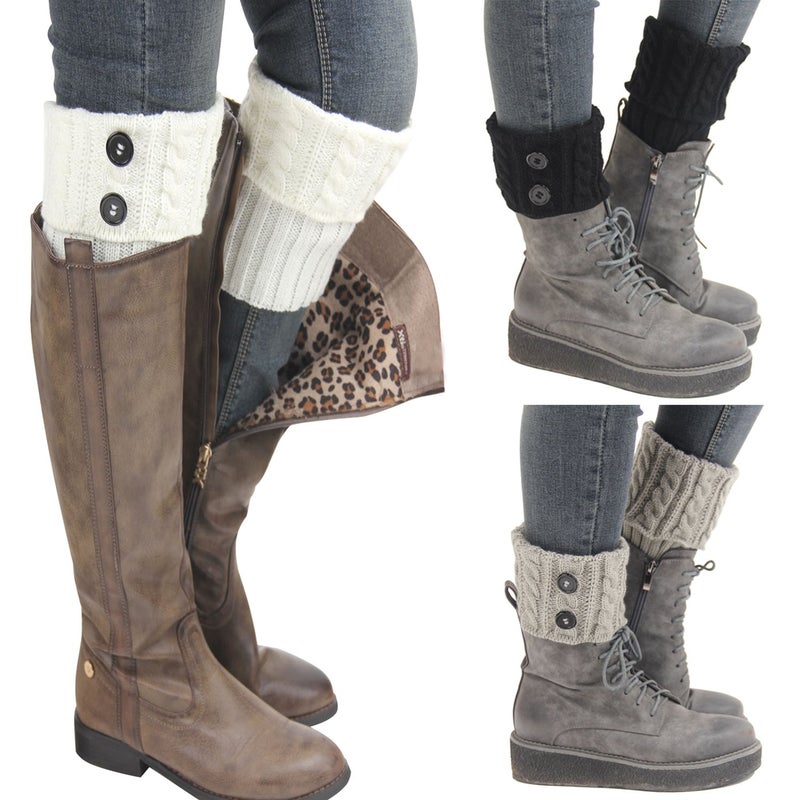 Kaariss Women Winter Warm Crochet Knitted Boot Cuff Sock Short Leg Warmers (3 Pairs-Style a) - Image 1